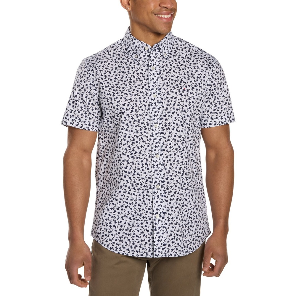 Tommy Hilfiger Mens Lightweight Short Sleeve Woven Shirt White Floral Medium